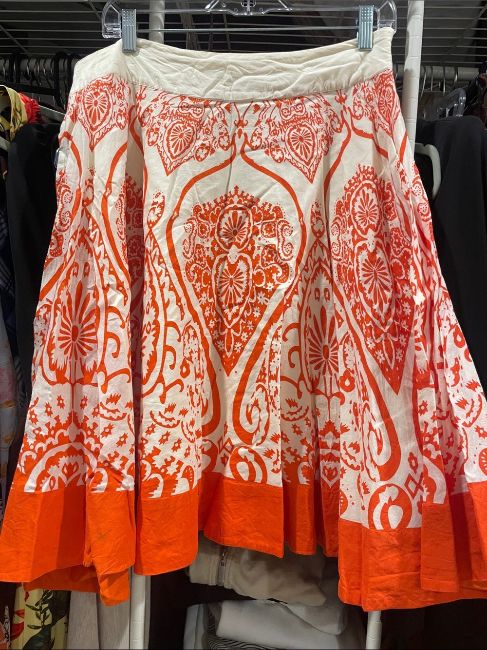Anthropologie White and Orange Printed Circle Skirt